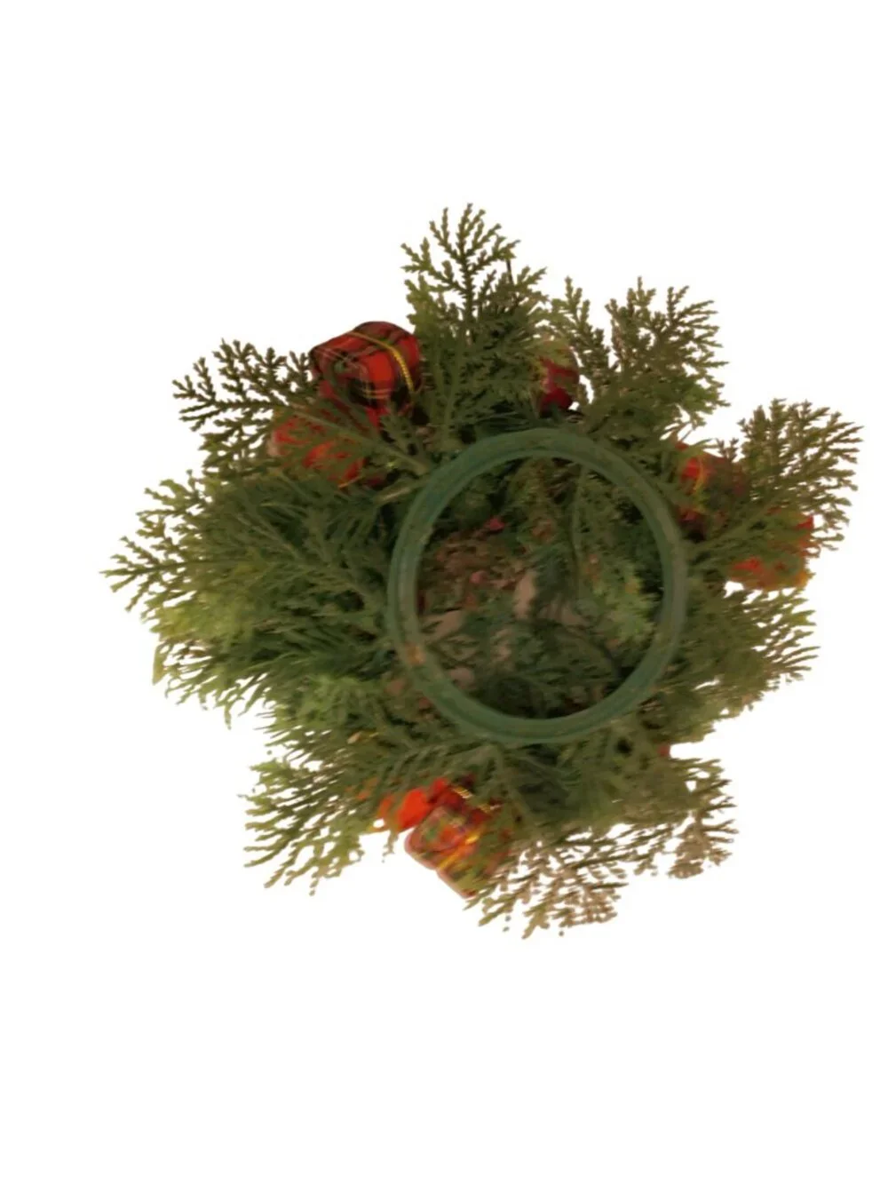 Pillar Candle Ring Green Pine cone Needles Apples Wrapped Gifts